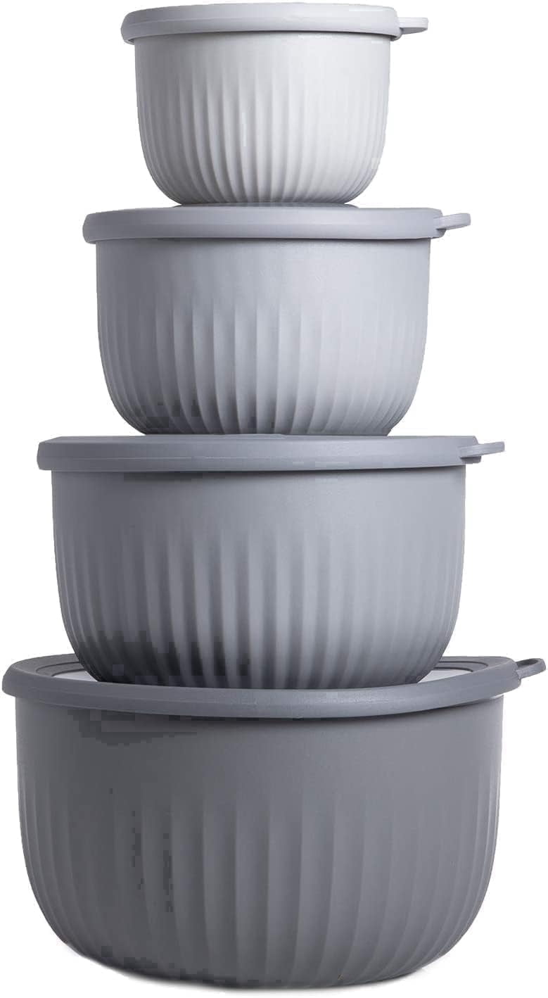 COOK WITH COLOR Meal Prep Containers, Wide Mixing Bowls Food Storage with Lids, Gray Ombre Deep, 8 Pc Set