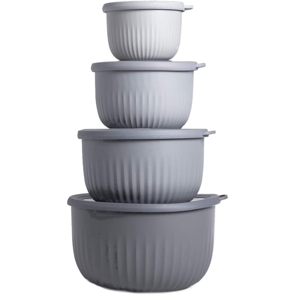 COOK WITH COLOR Meal Prep Containers, Wide Mixing Bowls Food Storage with Lids, Gray Ombre Deep, 8 Pc Set