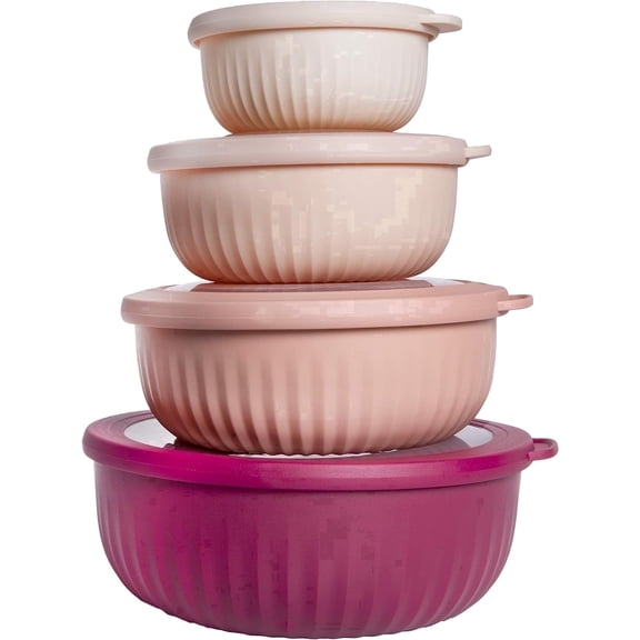 COOK WITH COLOR Meal Prep Containers, Wide Mixing Bowls Food Storage with Lids, Pink Ombre, 8 Pc Set