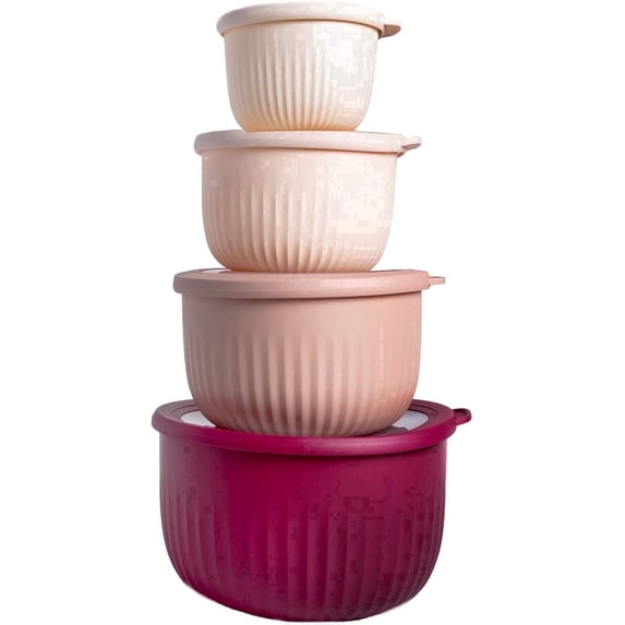 COOK WITH COLOR Meal Prep Containers, Wide Mixing Bowls Food Storage with Lids, Rose Ombre Deep, 8 Pc Set