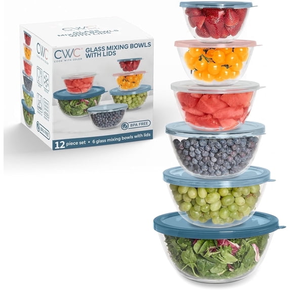 COOK WITH COLOR Mixing Bowls with Lids Set of 12, Glass Mixing Bowls ...