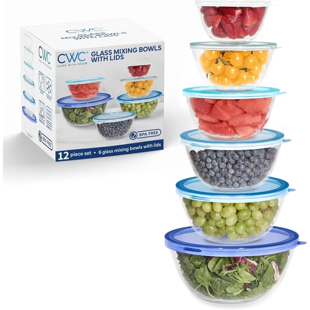 COOK WITH COLOR Mixing Bowls with Lids Set of 12, Glass Mixing Bowls ...