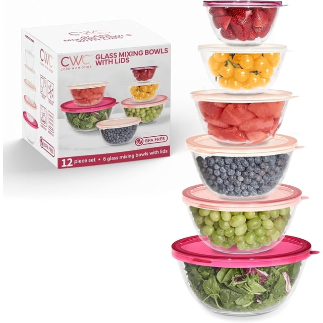 COOK WITH COLOR Mixing Bowls with Lids Set of 12, Glass Mixing Bowls ...