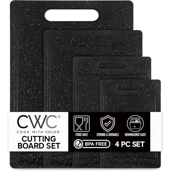 COOK WITH COLOR 4-Piece Non-Slip Cutting Board Set with Easy Grip Handle, Black