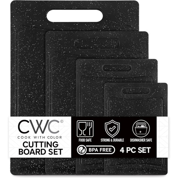 COOK WITH COLOR 4-Piece Non-Slip Cutting Board Set with Easy Grip Handle, Black