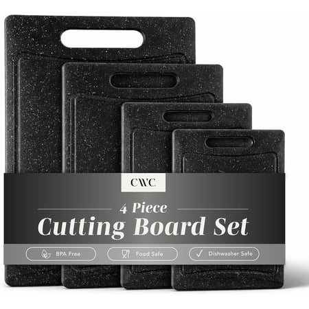 COOK WITH COLOR Cutting Boards for Kitchen, Non-Slip Easy Grip Handle Set for Meat, Veggies, and Fruits, 4 Cutting Boards, Black