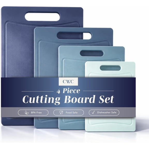 COOK WITH COLOR Cutting Boards for Kitchen, Non-Slip Easy Grip Handle Set for Meat, Veggies, and Fruits, 4 Cutting Boards, Blue