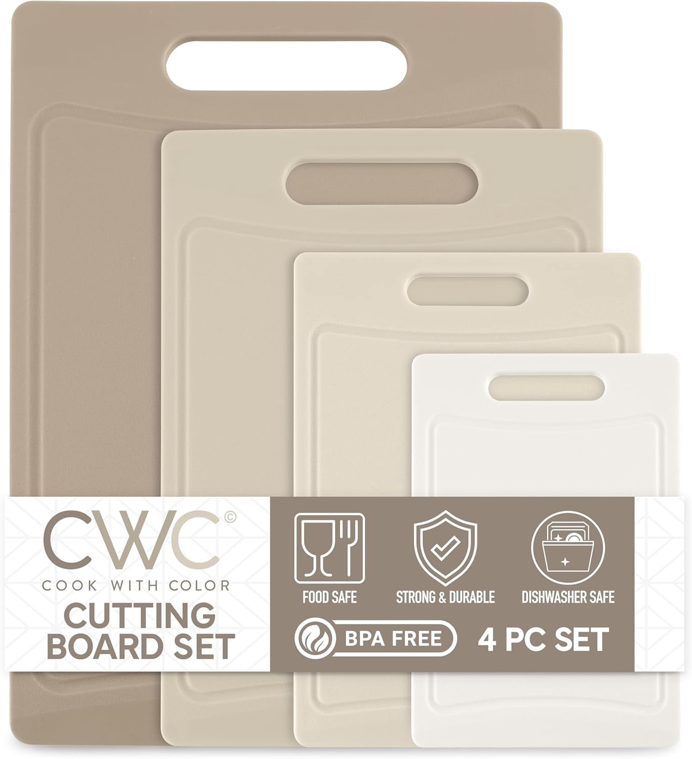 COOK WITH COLOR Non-Slip Cutting Board Set – Kitchen Essentials with Easy Grip Handle for Meat, Veggies, and Fruits, 4 Cutting Boards, Brown - Walmart.com