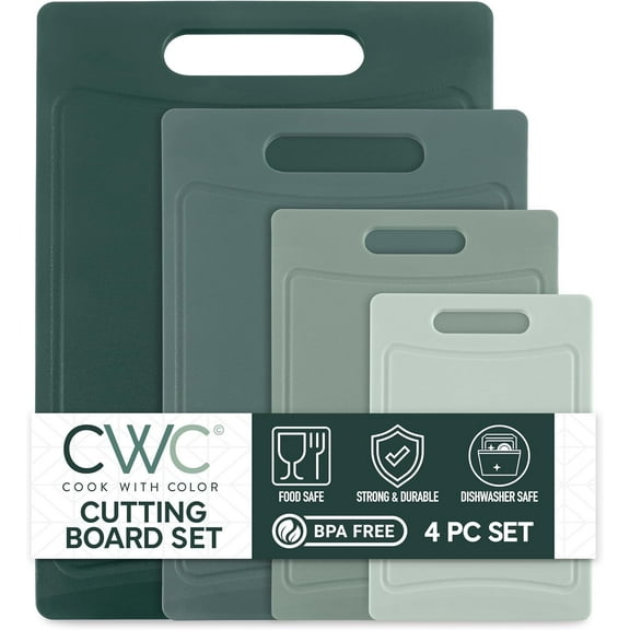 COOK WITH COLOR Non-Slip Cutting Board Set – Kitchen Essentials with Easy Grip Handle for Meat, Veggies, and Fruits, 4 Cutting Boards, Mint