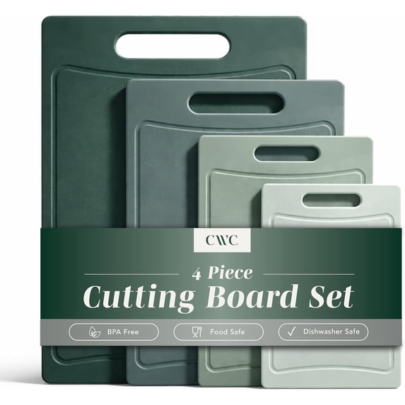 COOK WITH COLOR Cutting Boards for Kitchen, Non-Slip Easy Grip Handle Set for Meat, Veggies, and Fruits, 4 Cutting Boards, Mint