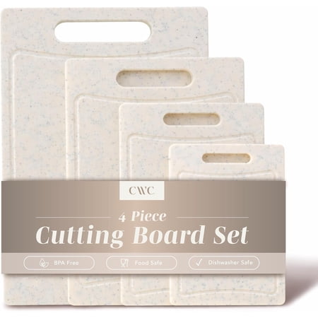 COOK WITH COLOR Cutting Boards for Kitchen, Non-Slip Easy Grip Handle Set for Meat, Veggies, and Fruits, 4 Cutting Boards, White