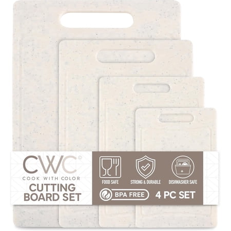 COOK WITH COLOR Non-Slip Cutting Board Set – Kitchen Essentials with Easy Grip Handle for Meat, Veggies, and Fruits, 4 Cutting Boards, White