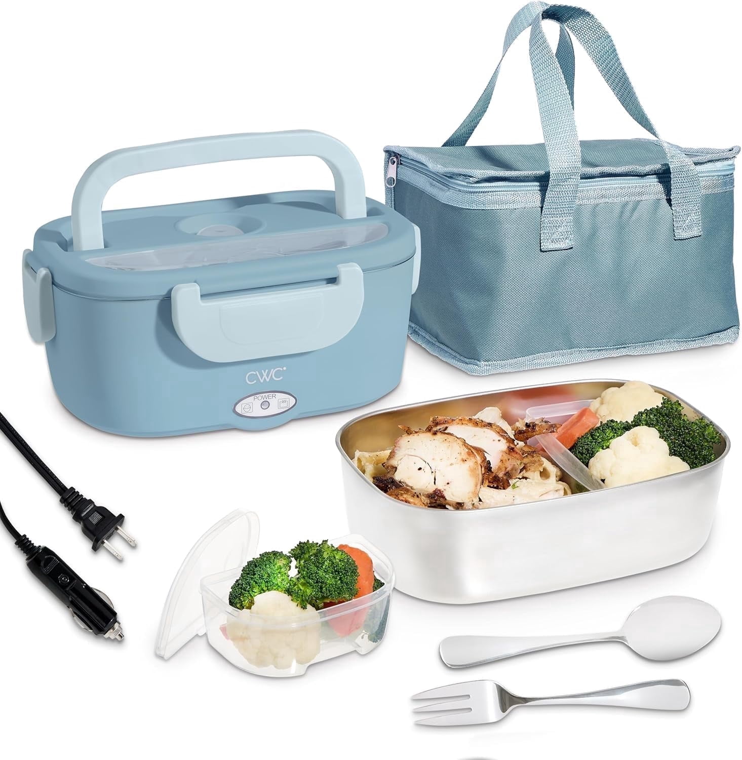 Cook With Color Heated Lunch Box Electric Food Warmer for Adults, Leakproof Insulated Portable Bento Box, 1.5L Blue