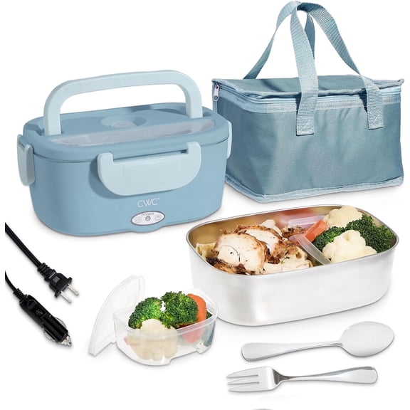 Cook With Color Heated Lunch Box Electric Food Warmer for Adults, Leakproof Insulated Portable Bento Box, 1.5L Blue