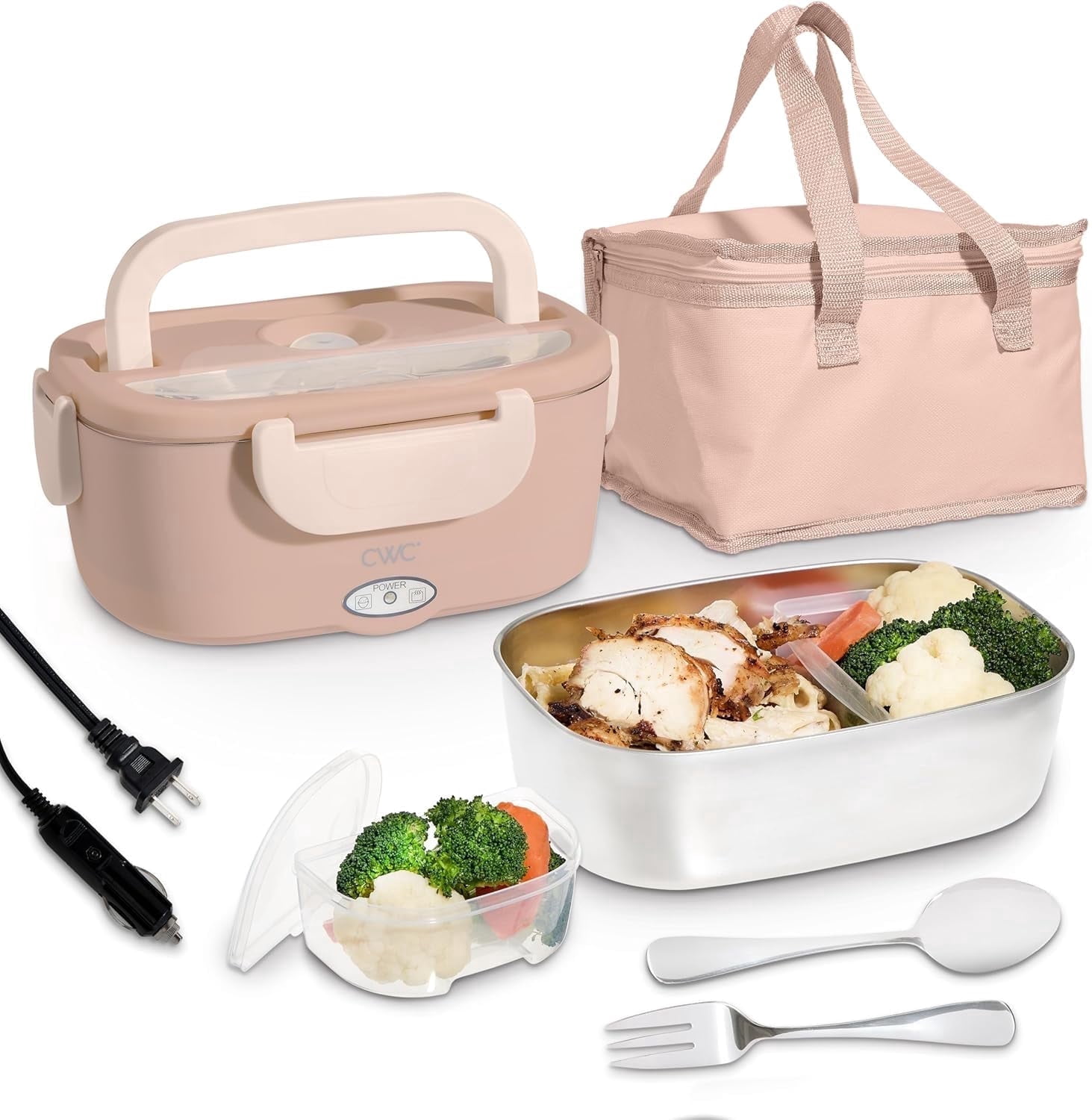 Cook With Color Heated Lunch Box Electric Food Warmer for Adults, Leakproof Insulated Portable Bento Box, 1.5L Blush