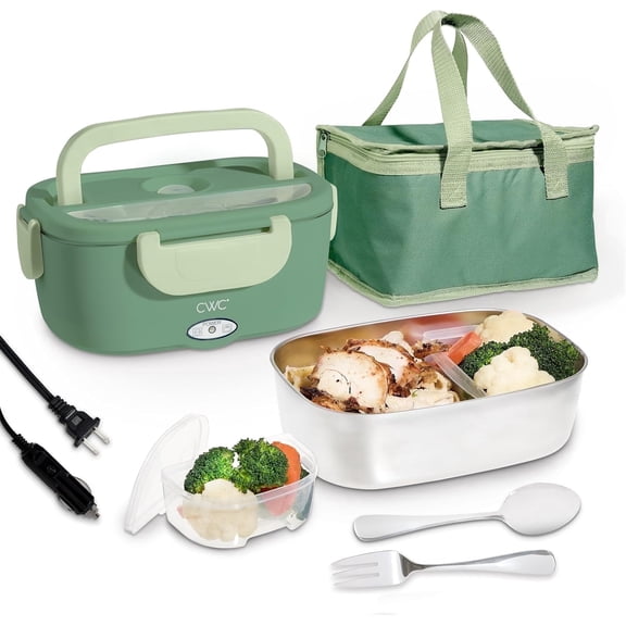 Cook With Color Heated Lunch Box Electric Food Warmer for Adults, Leakproof Insulated Portable Bento Box, 1.5L Green