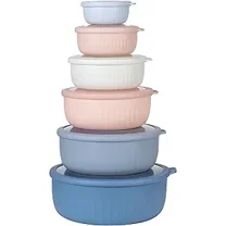 COOK WITH COLOR Wide Meal Prep Bowls and Plastic Mixing Bowls with Lids, 12-Piece, Blue/Pink