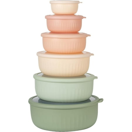 COOK WITH COLOR Mixing Bowls with Lids, 12-Piece Set, Mint and Pink