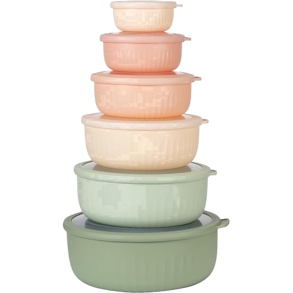 COOK WITH COLOR Wide Meal Prep Bowls and Plastic Mixing Bowls with Lids, 12-Piece, Mint/Pink