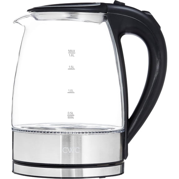 COOK WITH COLOR Electric Kettle, 1200W 1.8L Glass Water Boiler, Black