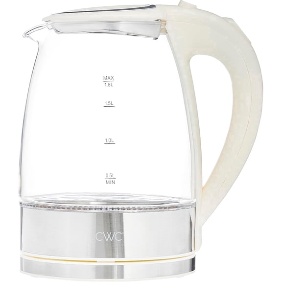 COOK WITH COLOR Electric Kettle, 1200W 1.8L Glass Water Boiler, Cream