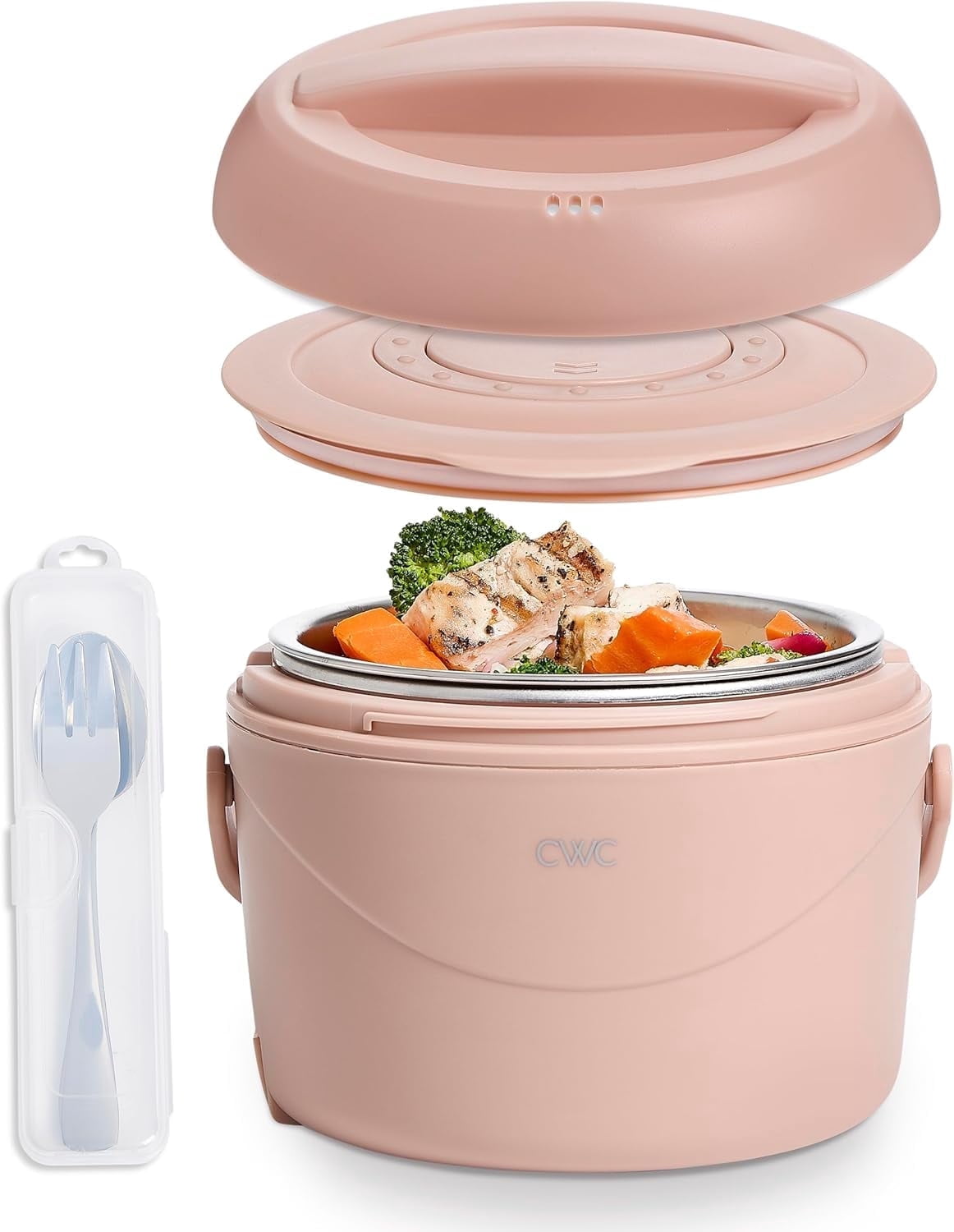 Cook With Color Heated Lunch Box Electric Food Warmer, Round 1.1L Portable Bento Box for Adults, Blush