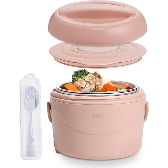 Cook With Color Heated Lunch Box Electric Food Warmer, Round 1.1L Portable Bento Box for Adults, Blush