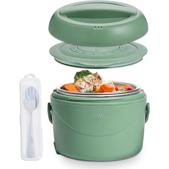 Cook With Color Heated Lunch Box Electric Food Warmer, Round 1.1L Portable Bento Box for Adults, Sage
