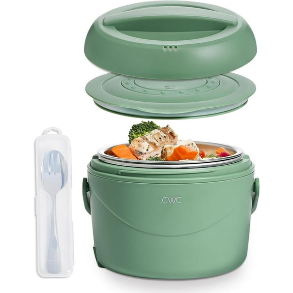 COOK WITH COLOR Round Electric Lunch Box Portable Food Warmer, 1.1L Capacity, Green