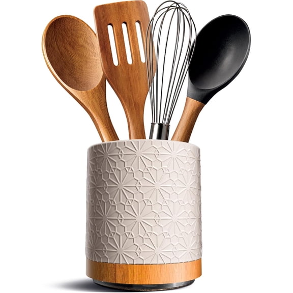 COOK WITH COLOR Ceramic Kitchen Utensil Holder, Star Design, 360-Degree Rotating Base