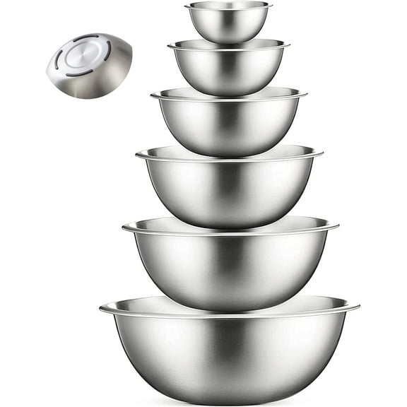 COOK WITH COLOR Stainless Steel Mixing Bowls Set - Nesting Bowls, 6 Pieces, Silver with Non Slip Bottom