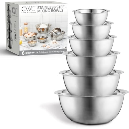 COOK WITH COLOR Stainless Steel Mixing Bowls Set - Nesting Bowls, 6 Pieces, Silver