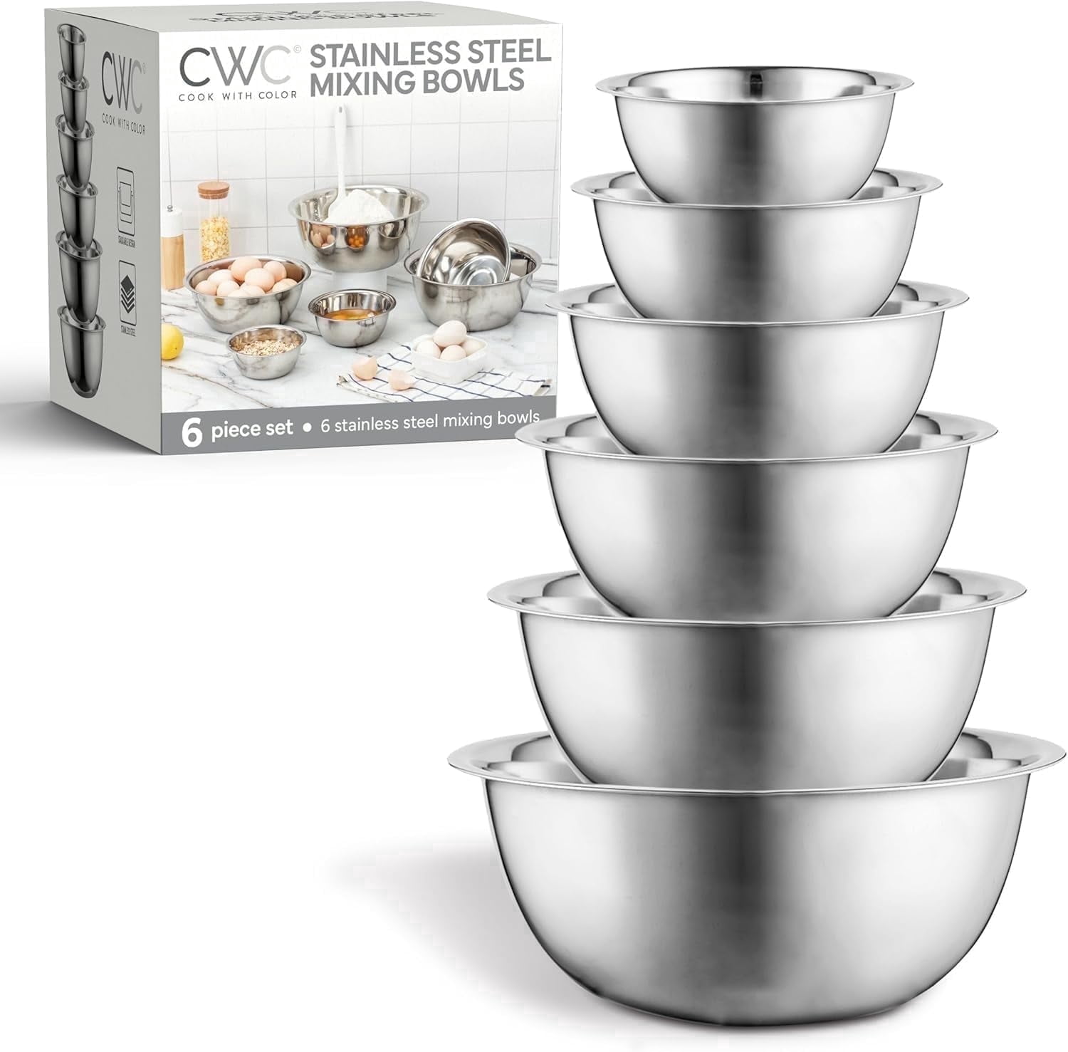 COOK WITH COLOR Stainless Steel Nesting Mixing Bowls Set for