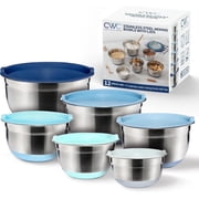 COOK WITH COLOR Stainless Steel Nesting Mixing Bowls Set with Lids & Non-Slip Bottom, Blue, 12-Piece