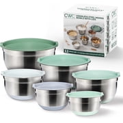 COOK WITH COLOR Stainless Steel Mixing Bowls Set with Lids - Nesting Bowls with Non-Slip Bottom, Sage, 12 Pieces