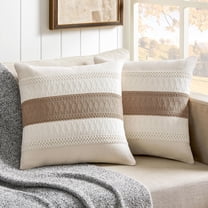 COOKCOK 2 Packs Cotton Boho Throw Pillow Covers 18x18 Inch Contrast Brown, Soft Farmhouse Decorative Couch Pillow Cases Brown Cushion Covers for Sofa Bed Living Room Home Decor