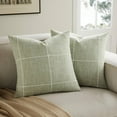 thumbnail image 1 of COOKCOK 2 Packs Grid Embroidery Throw Pillow Covers, 18x18 Inch Taupe, Farmhouse Cotton Linen Decorative Green Cushion Covers for Sofa Bed Living Room Home Decor, 1 of 7