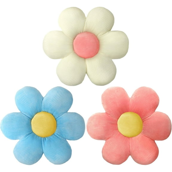 COOKCOK 3 Pcs Flower Pillows, 16" Flower Shaped Throw Pillow, Cute Daisy Floor Pillow Seating Cushions for Adults Home Bedroom Sofa Chair Couch