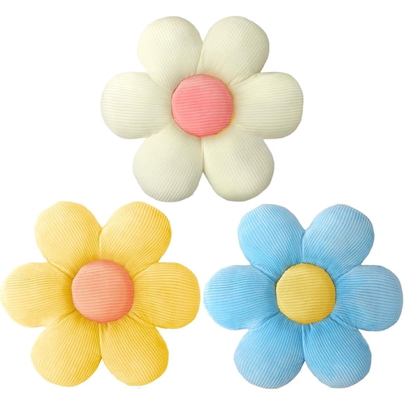 COOKCOK 3 Pcs Flower Pillows, 16" Flower Shaped Throw Pillow, Cute Daisy Floor Pillow Seating Cushions for Adults Home Bedroom Sofa Chair Couch