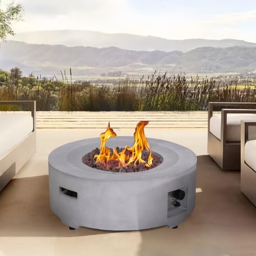 COOKCOK 30Inch Round Propane Fire Pit Table with PVC Weather Cover for