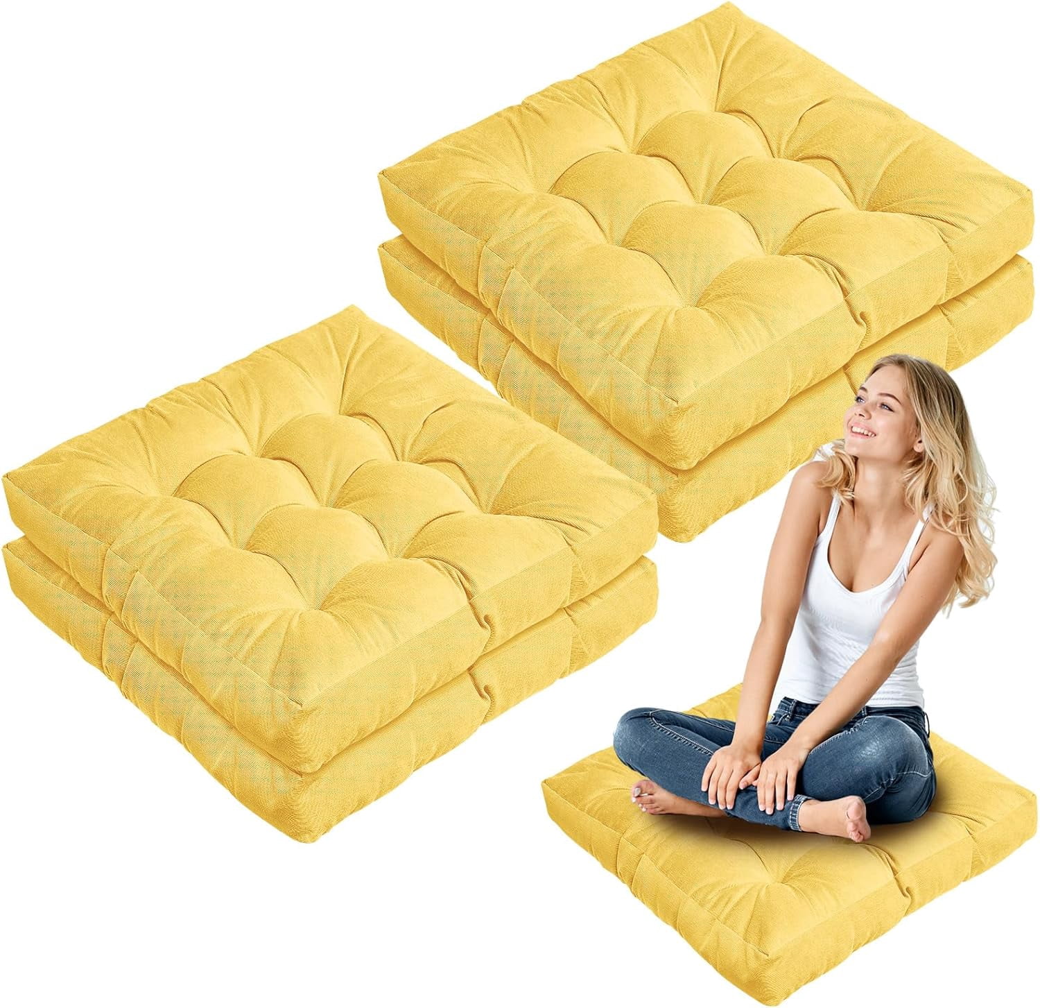 COOKCOK 4 Pcs Floor Pillows, Large Cushions for Adult, 22" x 22" Square ...