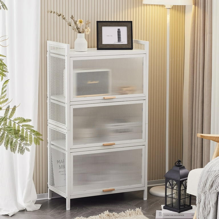 COOKCOK 4 Tier Storage Shelf Kitchen Storage Cabinet with Flip up PC Doors Mobile Microwave Stand Freestanding Kitchen Bakers Rack with 4 Rolling Casters 23.62 x12.59 x42.91