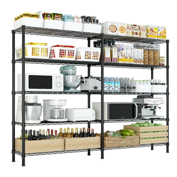 COOKCOK 5-Tier Metal Storage Shelves, Heavy Duty Wire Rack Shelving Unit for Garage Kitchen Storage, 13.8"D x 58"W x 71"H Adjustable Shelf for Basement & Pantry Room Organization, Easy Assembly