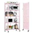 thumbnail image 1 of COOKCOK 5-Tier Storage Shelving Unit, Metal Shelf 27.9"x13.4"x62.5, Foldable Storage Shelf with Wheels, Garage Shelf, Kitchen Shelf with 4 Hooks, No Assemble Require, Pink, 1 of 8