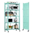 thumbnail image 1 of COOKCOK 5-Tier Storage Shelving Unit, Metal Shelf 27.9"x13.4"x62.5, Foldable Storage Shelf with Wheels, Garage Shelf, Metal Storage Rack, Kitchen Shelf with 4 Hooks,No Assemble Require,Blue, 1 of 8