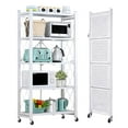 thumbnail image 1 of COOKCOK 5-Tier Storage Shelving Unit, Metal Shelf 27.9"x13.4"x62.5, Foldable Storage Shelf with Wheels, Garage Shelf, Metal Storage Rack, Kitchen Shelf with 4 Hooks, No Assemble Require, White, 1 of 8