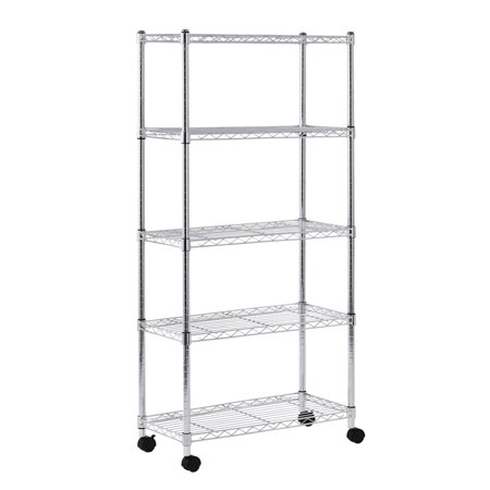 COOKCOK 5-Tier Wire Shelving, 35"D x 17"W x 73"H Storage Shelves, Metal Shelves with Wheels, Height Adjustable Garage Shelf for Storage