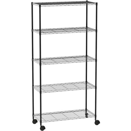 COOKCOK 5-Tier Wire Shelving with Wheels, 35.4"x 13.8"x 65" Heavy Duty Shelf, Height Adjustable Rolling Metal Shelves for Storage,  750lbs Capacity, Black