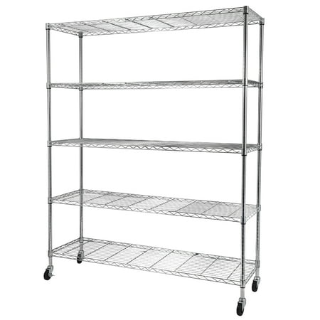 COOKCOK 5-Tier Wire Shelving with Wheels,Storage Shelving Unit,Adjustable Wire Shelving,Heavy Duty Kitchen Shelf,Carbon Steel Wire Shelving Unit for Garage Storage, Laundry Room,Kitchen Organization