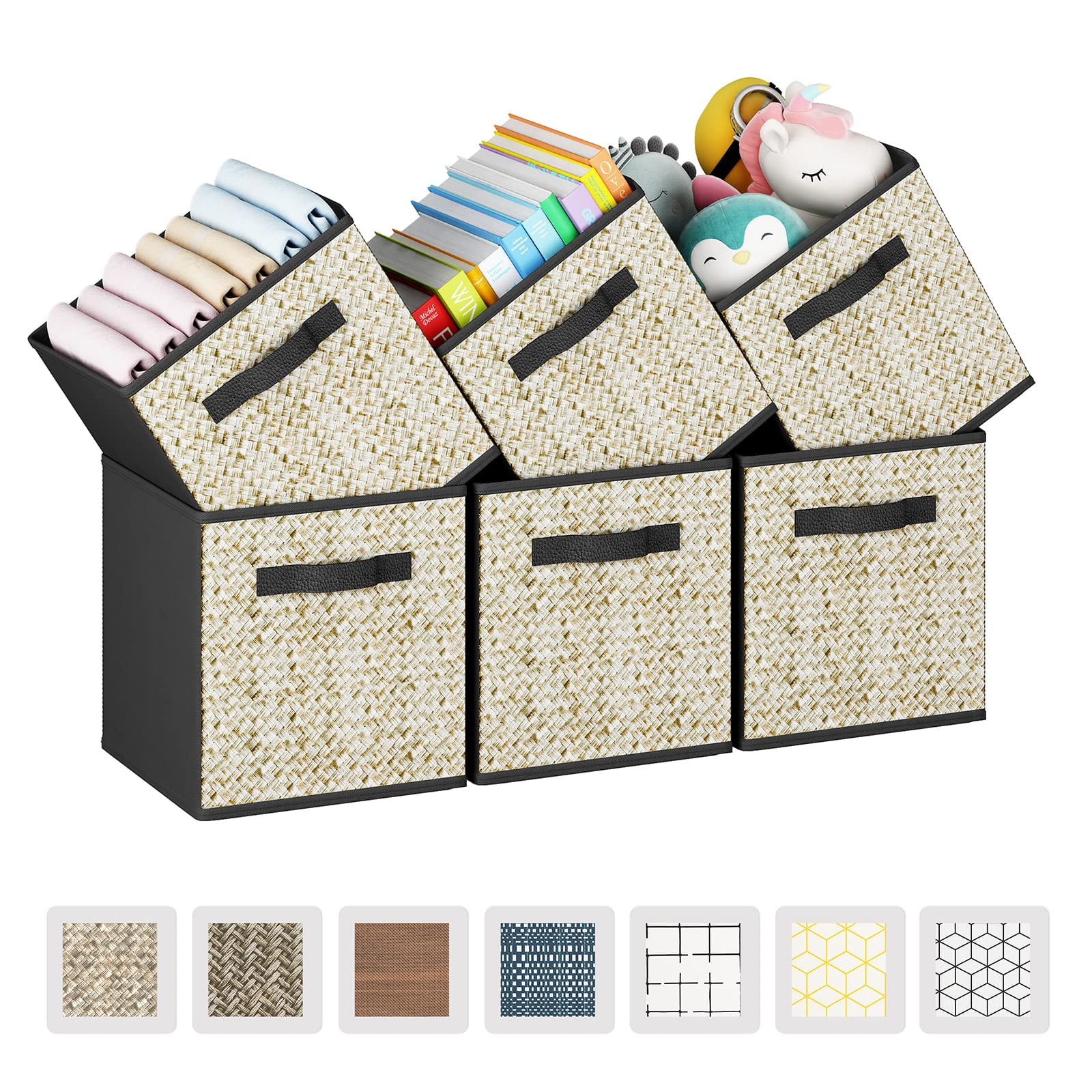 COOKCOK 6 Pack Fabric Storage Cubes with Handle, Foldable 11 Inch Cube